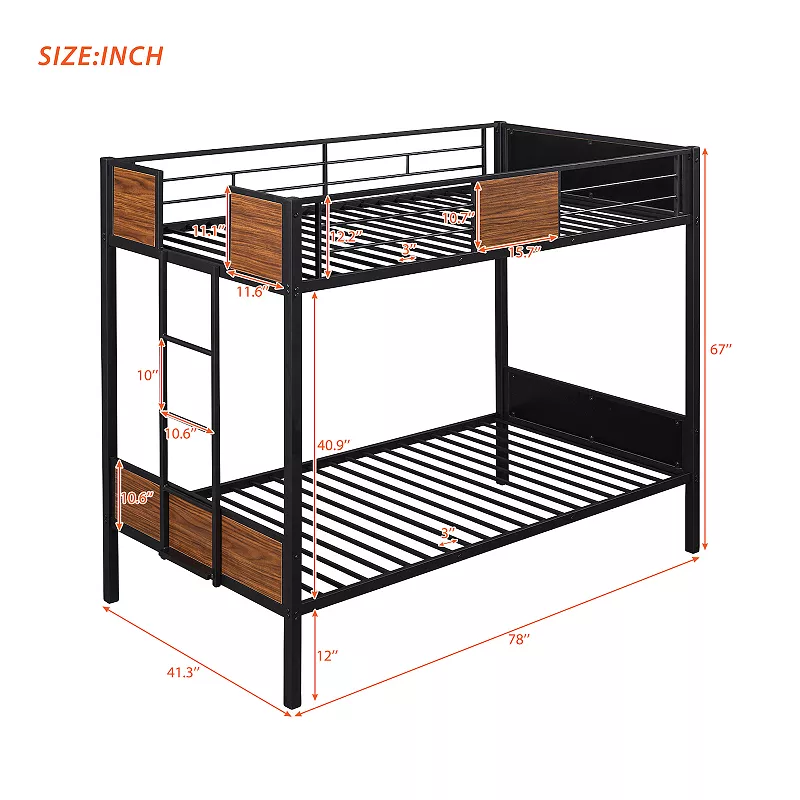 Merax Twin-over-Twin Bunk Bed， Steel Frame Bunk Bed