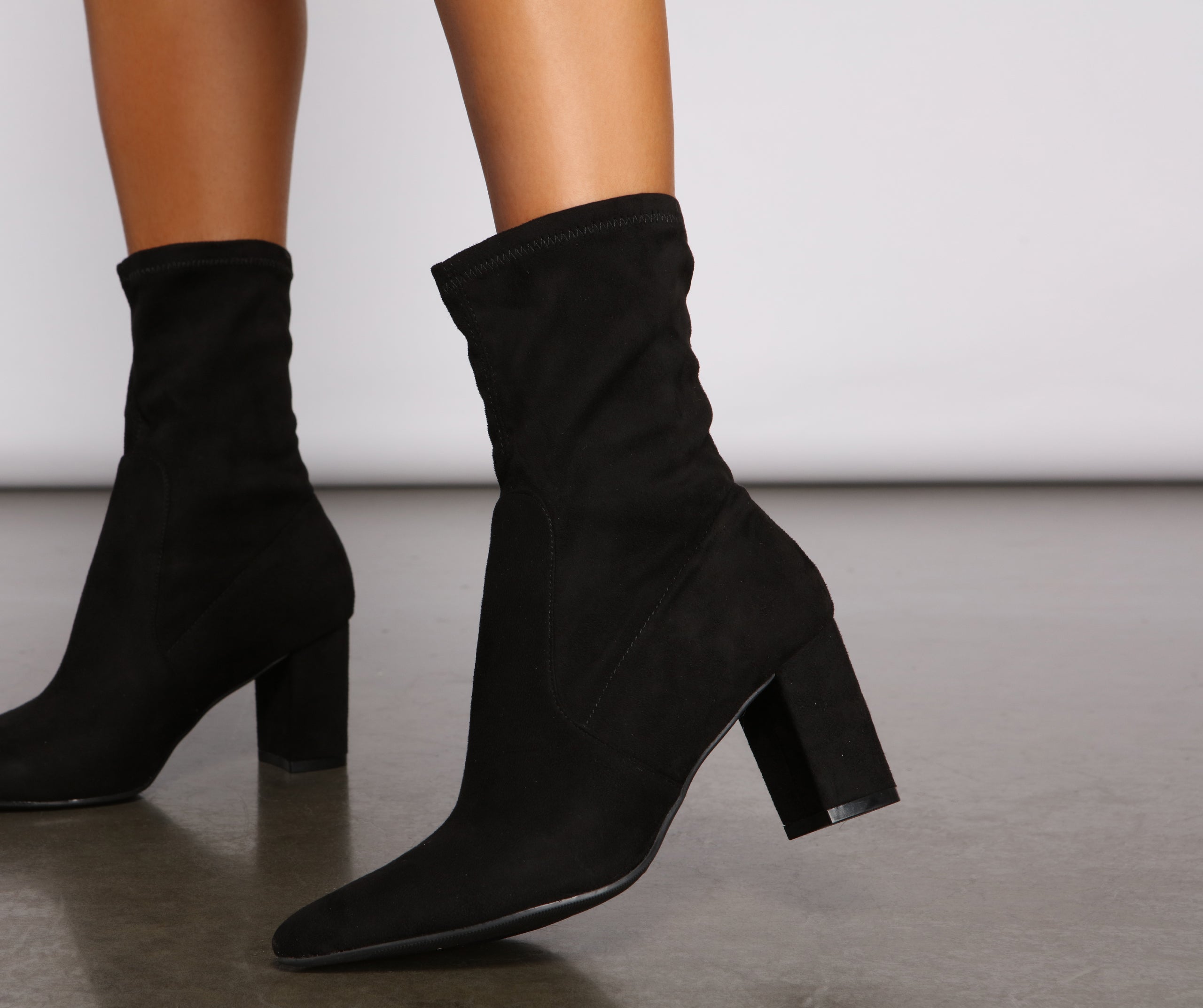 Faux Suede Pointed Toe Sock Booties