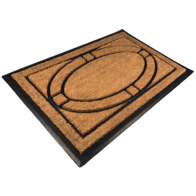 X 2 x27 5 quot Ellipse Indoor outdoor Recycled Rubber coir Doormat Natural black Entryways