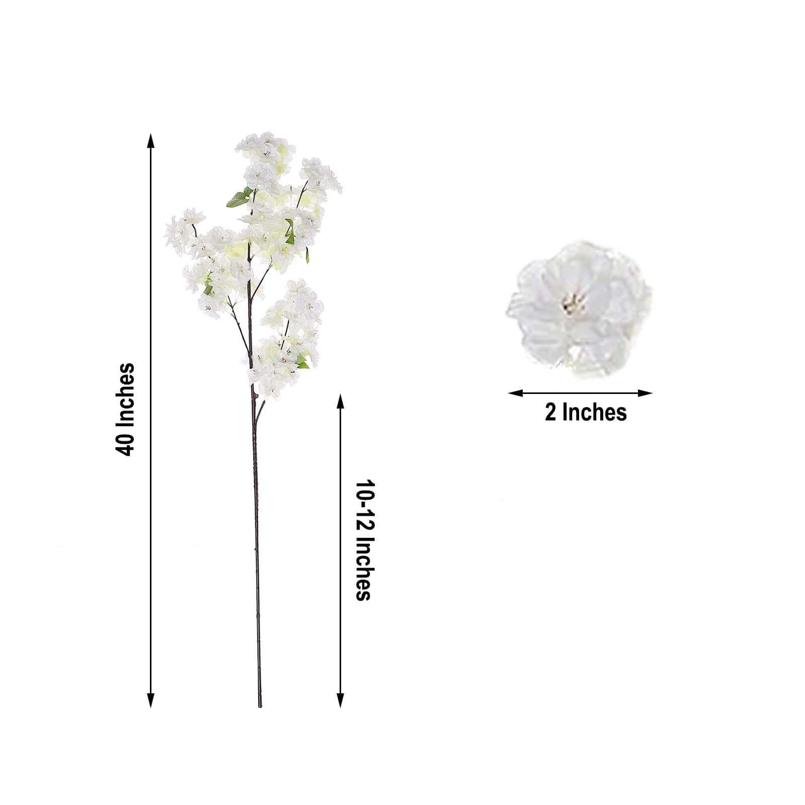 4 Bushes White Artificial Silk Cherry Blossom Flowers, Branches 40