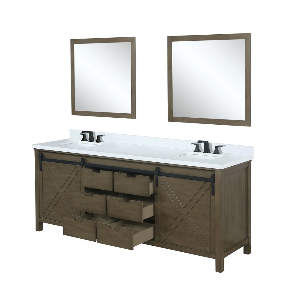 Marsyas 80 in W x 22 in D Brown Double Bath Vanity  Cultured Marble Countertop  Faucet Set and 30 in Mirrors