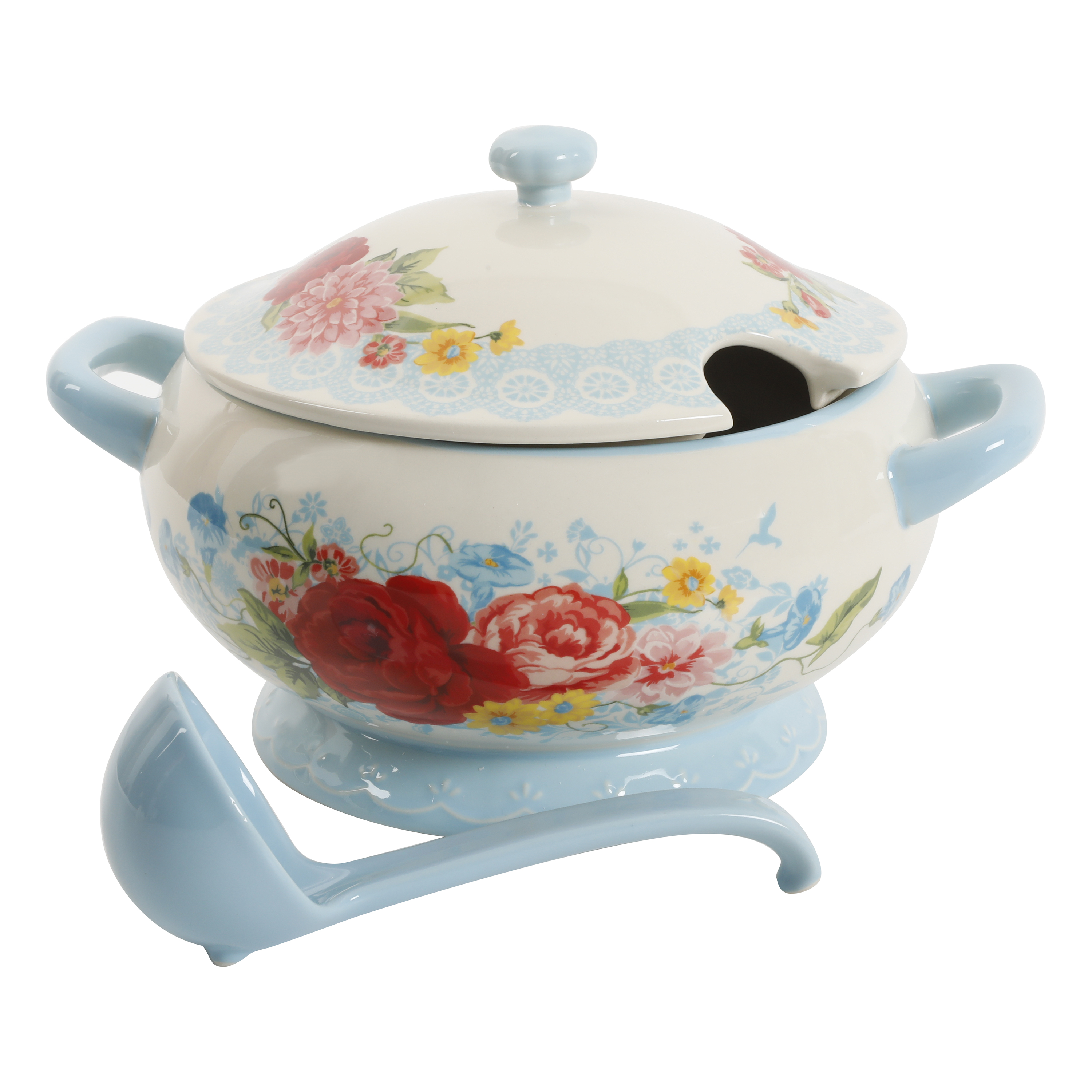 The Pioneer Woman Sweet Rose Turquoise 3.17-Quart Soup Tureen with Ladle