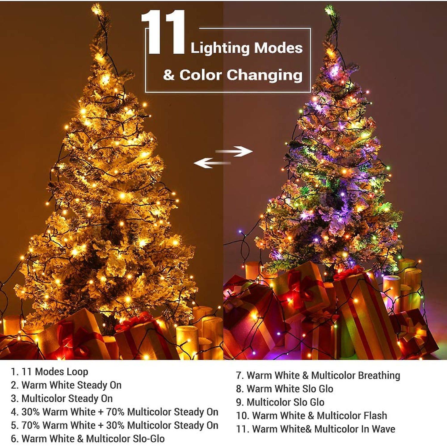 Dexusay Color Changing Christmas Lights， 115ft 300 Led Christmas String Lights， 11 Modes Warm White Multicolor Lights， 24v Safe Adapter Dimmable Light