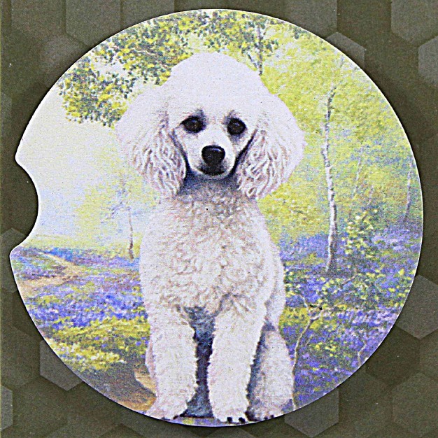 E amp S Imports Poodle white Car Coaster 1 Car Coaster Inches Super Absorbent 23328 Sandstone Multicolored