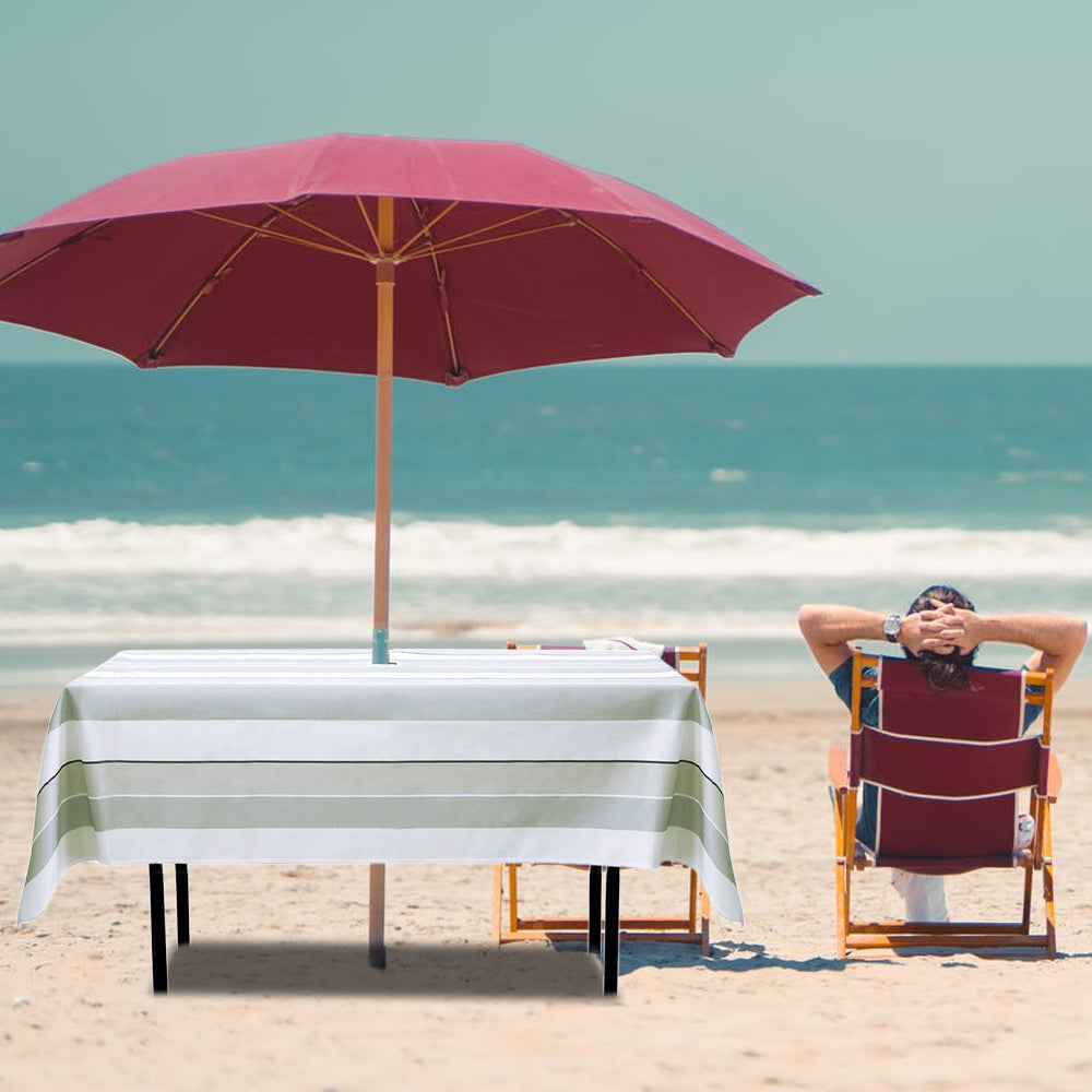 Everso Tablecloth with Umbrella Hole and Zipper,Outdoor Tablecloth Waterproof Spill-Proof Polyester Fabric Table Cover(No Table)