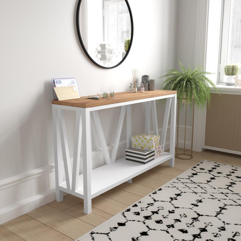 White/Warm Oak Entry Table   Farmhouse   Console Tables   by Pot Racks Plus  Houzz