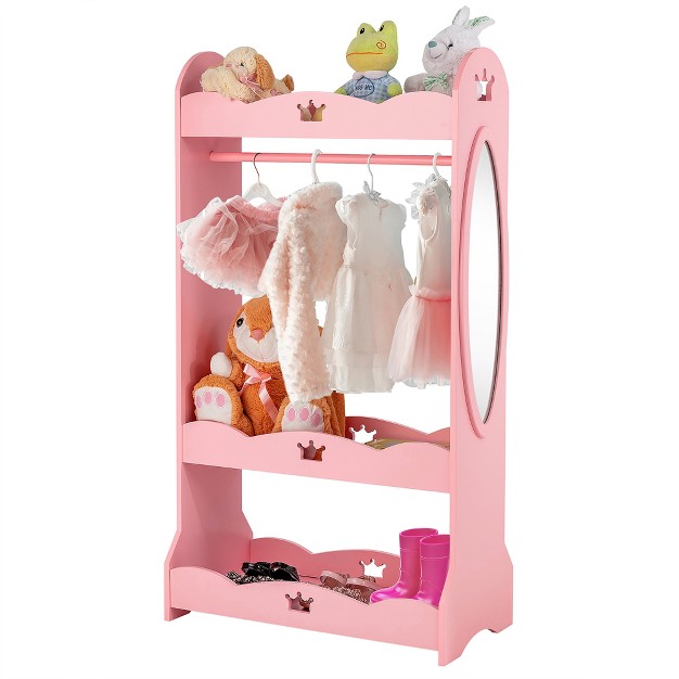 Costway Kids Dress Up Storage Hanging Armoire Dresser Pretend Costume Closet W Mirror