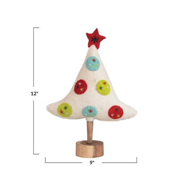 Handmade Wool Felt Tree with Star and Wood Base