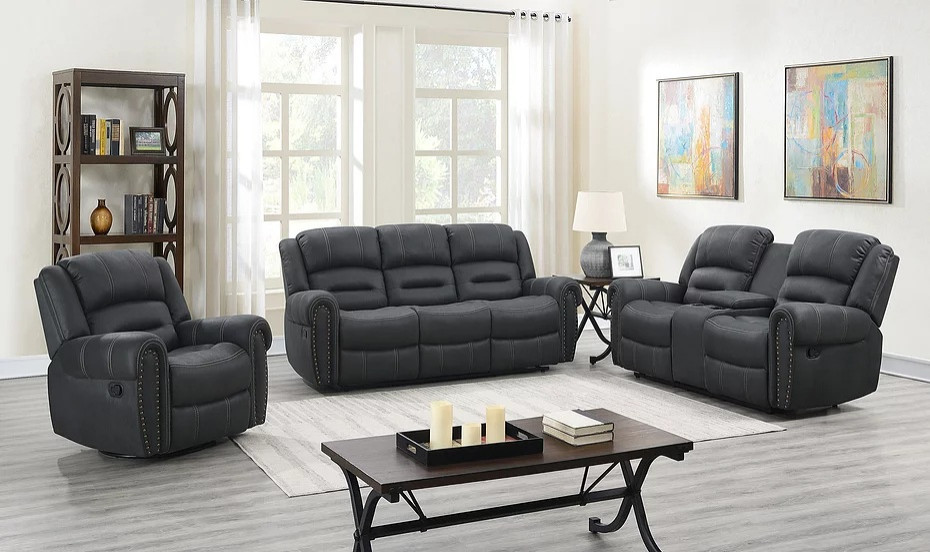 Haarlem 3 Piece Reclining Sofa Set  Gray   Transitional   Living Room Furniture Sets   by Hollywood Decor  Houzz