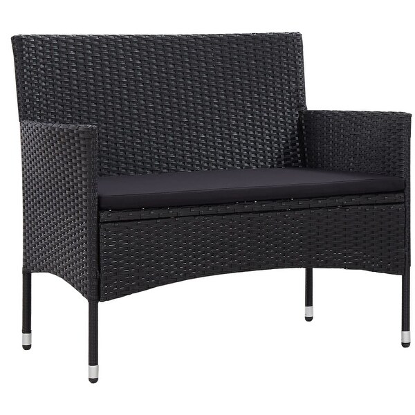 4 Piece Patio Lounge Set with Cushions Poly Rattan Black - Overstock - 36363493