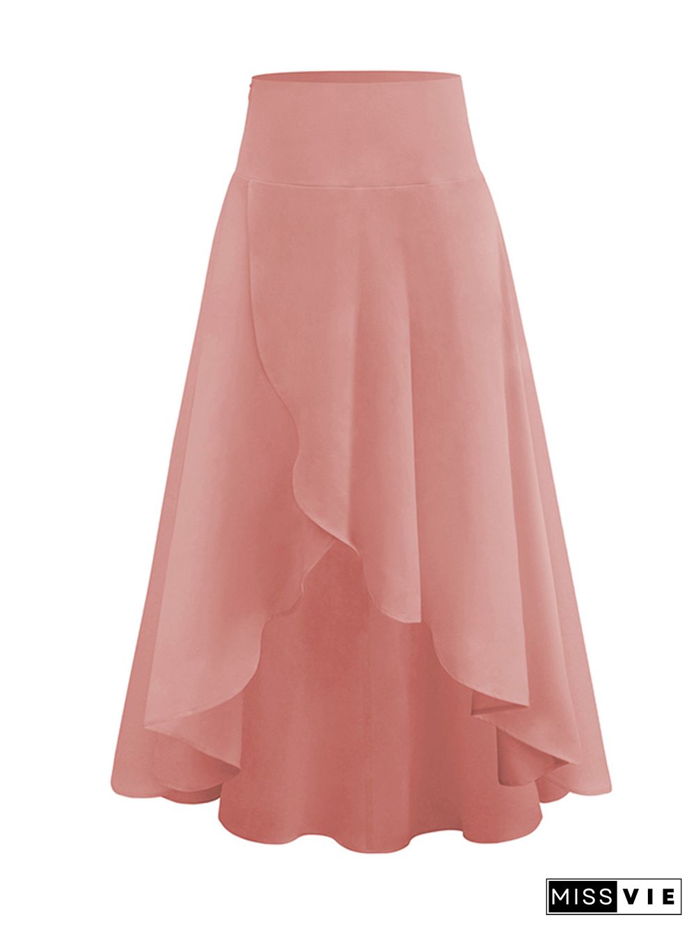 Simple  Asymmetric Split-Front Falbala Solid Color  Skirts Bottoms