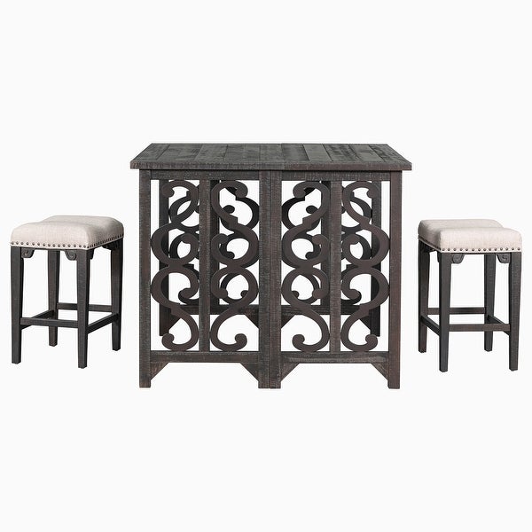 3-Piece Solid Wood Counter Height Dining Set with Foldable Table and 2 Saddle Stools