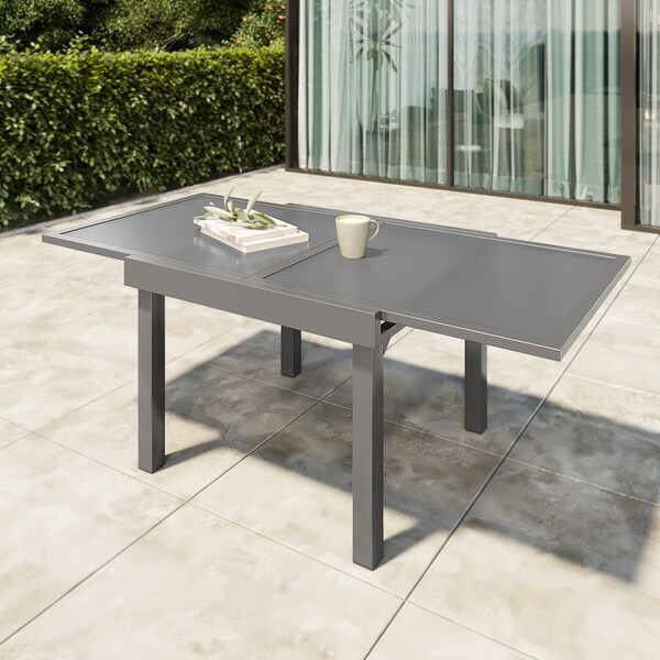 VredHom Outdoor Tempered Glass Top Aluminum Extendable Dining Table