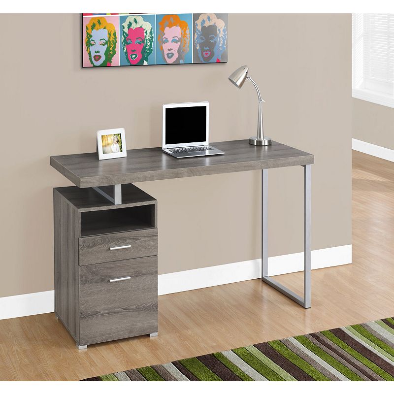 60 Taupe Brown and Silver Contemporary Rectangular Computer Desk with Drawers