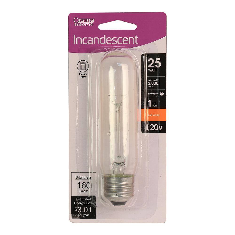 Feit Electric 25-Watt Soft White (2700K) T10 Dimmable E26 Base Incandescent Light Bulb BP25T10HDRP