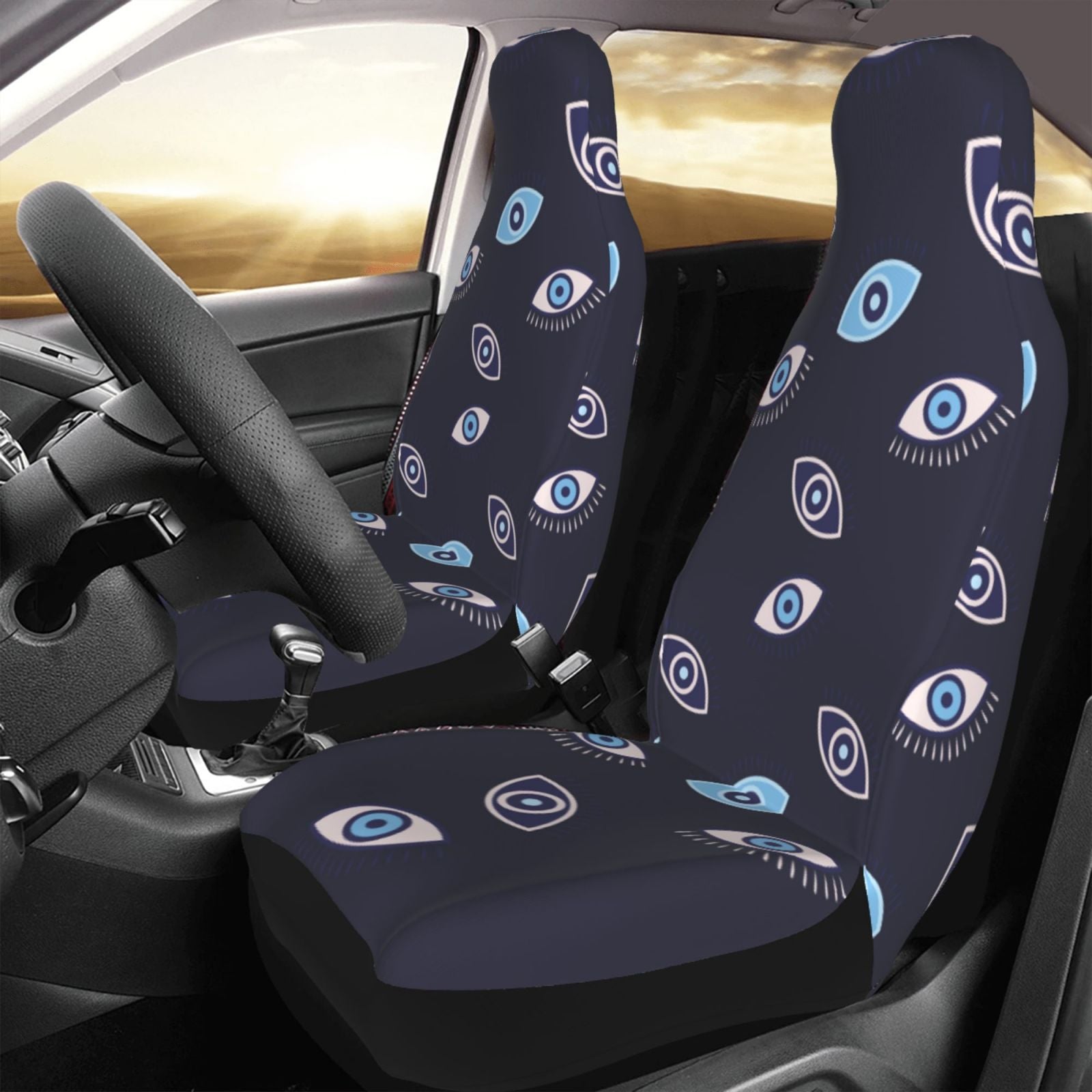 TEQUAN Front Seat Covers， Evil Eyes Pattern 2 Piece Car Seat Cover Fit Most Car SUV Truck Van