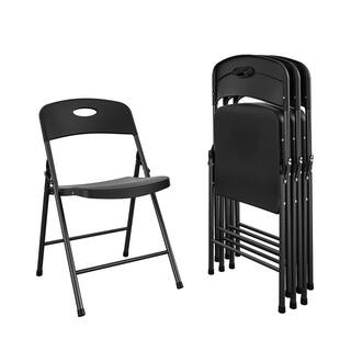 COSCO Solid Resin Black Plastic Folding Chair IndoorOutdoor Double Braced (4-Pack) 14833BLK4E