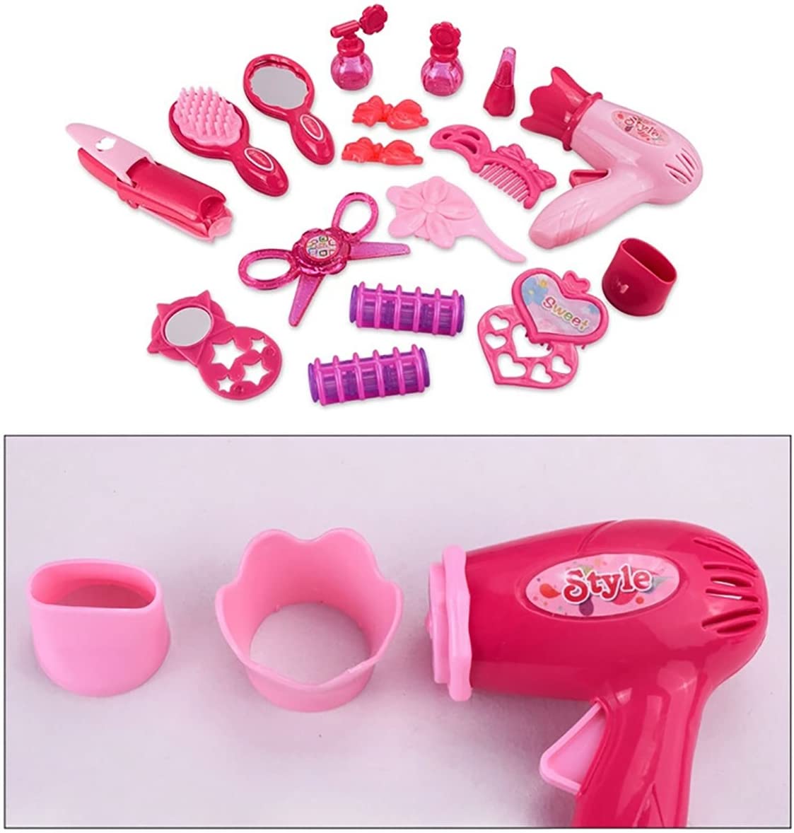 Little Girl Makeup Kit Pretend Play Hair Station with Case Kids Beauty Salon Set Toys， Hairdryer， Brush，Mirror and Styling(17pcs) Toy for little girl 1 2 3 4 Years Old