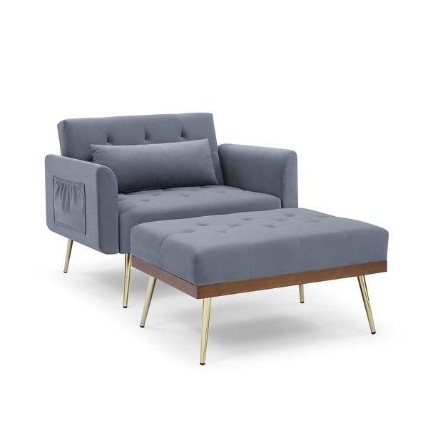 Wood Frame Recline Sofa Chair with Ottoman and 2 Arm Pocket