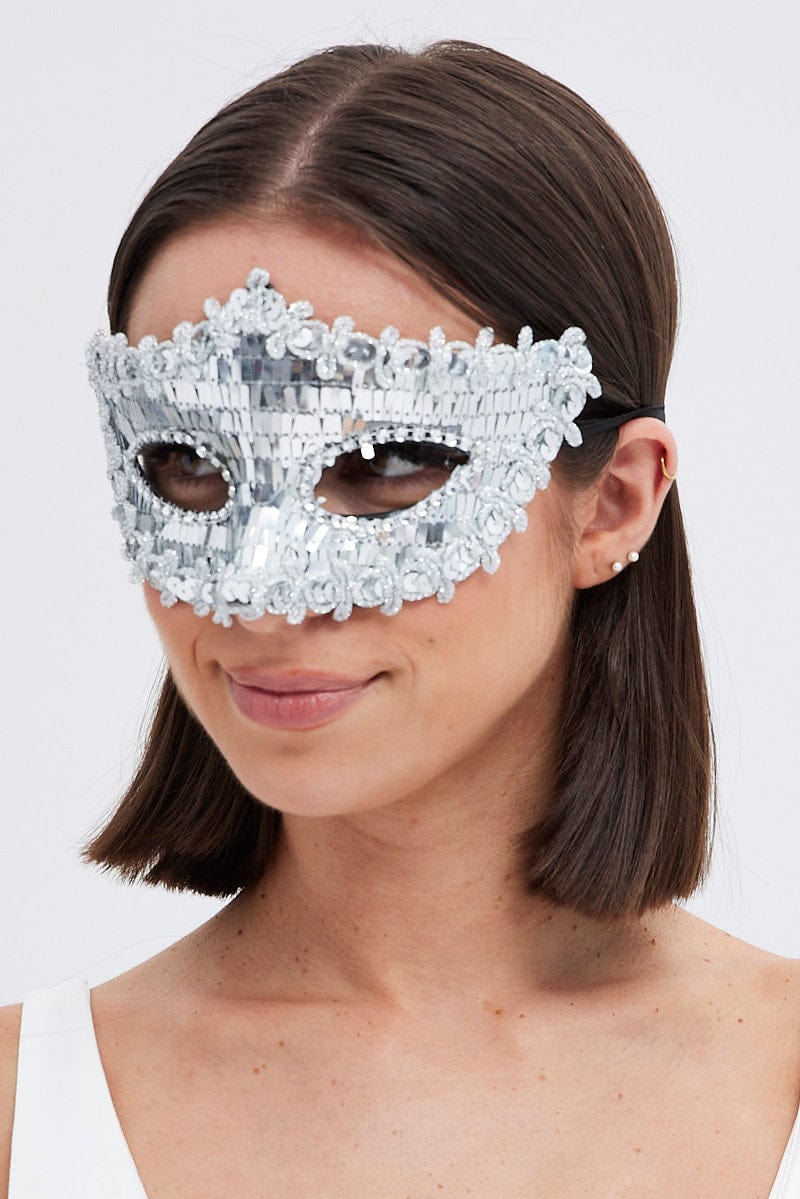 Silver Masquerade Mardi Gras Party Face Mask