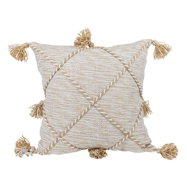 Tan With Braided Accents 18x18 Hand Woven Filled Outdoor Pillow Foreside Home amp Garden