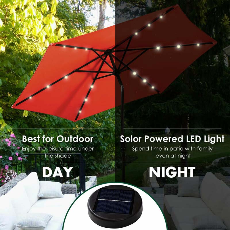 9 FT Tilt Outdoor Patio Umbrella with 18 Solar LED Lights & Crank, Table Umbrella for Pool Deck Backyard