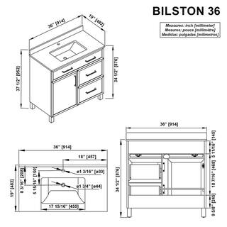 Home Decorators Collection Bilston 36 in. W x 19 in. D x 34.50 in. H Bath Vanity in Spiced Walnut with White Engineered Stone Top Bilston 36SW