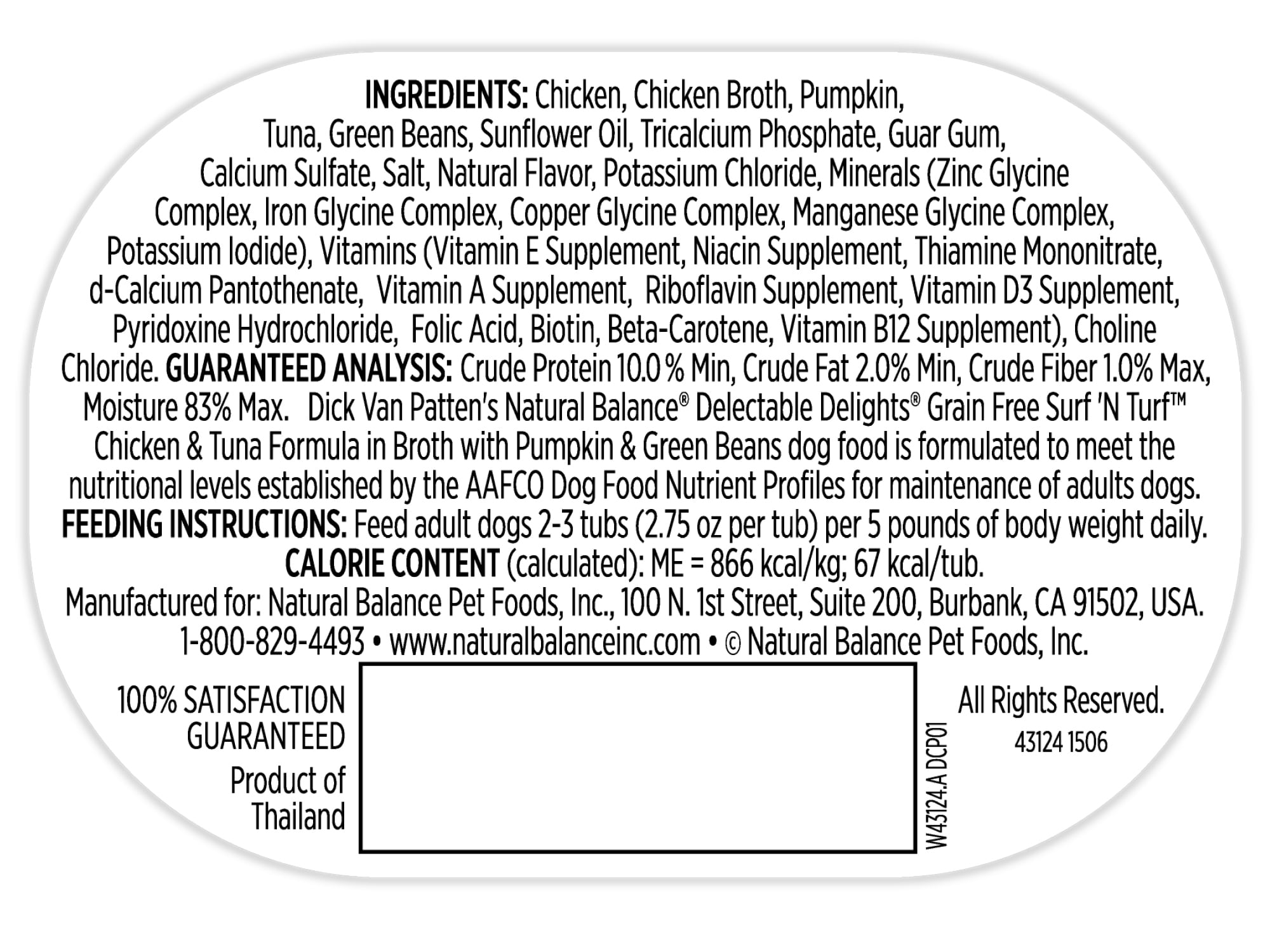 Natural Balance Delectable Delights Grain Free Surf 'N Turf Chicken  Tuna Adult Dog Food， 2.75 oz.， Case of 24