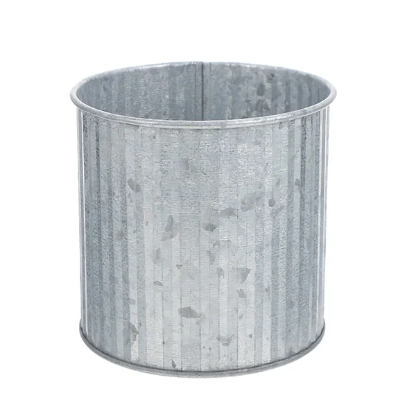 Metal Flower Planter Pot Galvanized Bucket Pots Plants Vase Rustic Buckets Vertical Stripe Canister