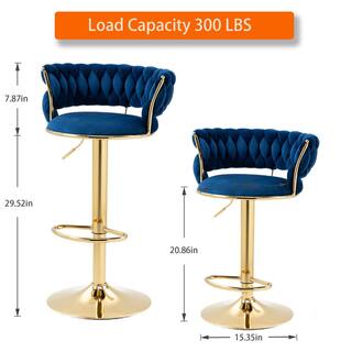 HOMEFUN 37.8 in. Swivel Adjustable Height Golden Metal Frame Cushioned Bar Stool with Navy Blue Velvet Seat (Set of 2) HFHDSN-882NY-2