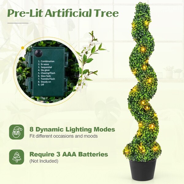 Gymax 47'' PreLit Artificial Boxwood Spiral Topiary Tree Set of 2 w/