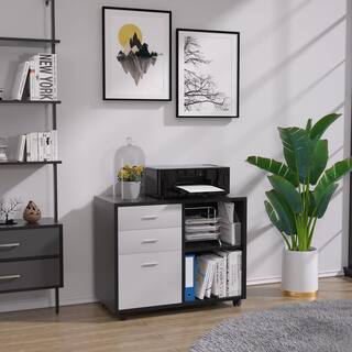 Zeus  Ruta Black File Cabinet with 3-Drawer Mobile Lateral Filing Cabinet Printer Stand with Open Storage Shelves for Home Office ZeusOffice002BK