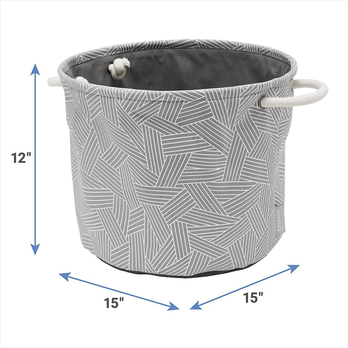 Frisco Round Collapsible Pet Toy Storage Bin， Gray Basket Weave