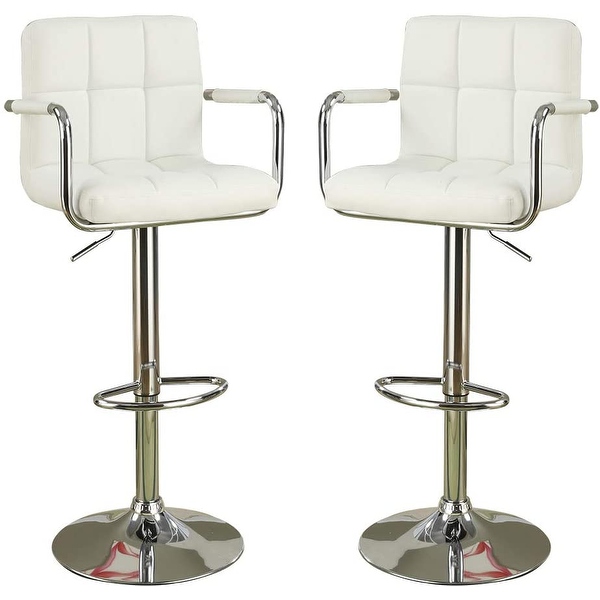 Contemporary Style Set of 2 Faux Leather Bar Stools Counter Height Chairs Adjustable Height Kitchen Stools Armrest Chairs