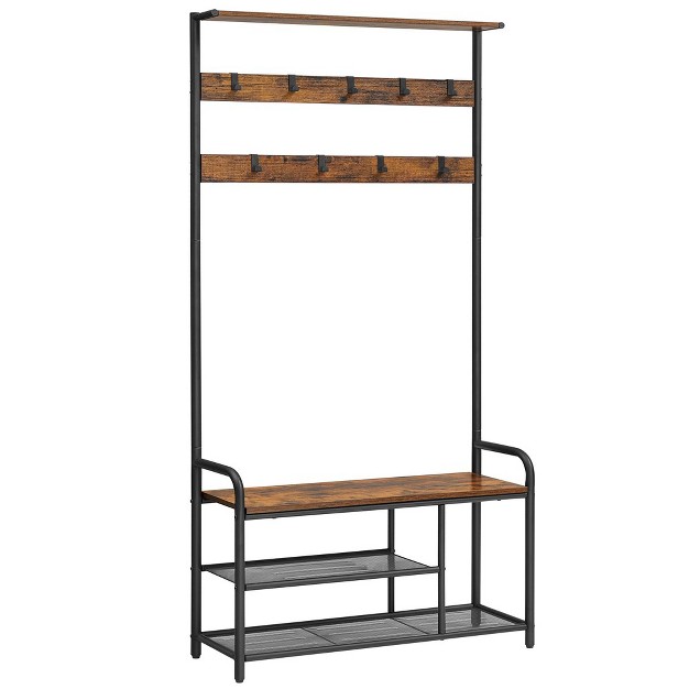 Vasagle Hall Tree Coat Rack With Shoe Bench Industrial Style Rustic Brown And Black