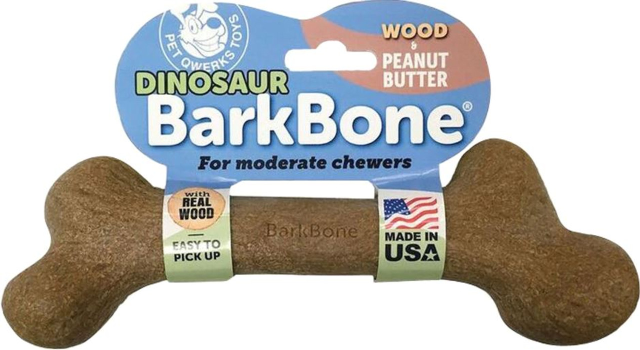 Pet Qwerks Dinosaur Barkbone Wood Dog Chew， Peanut Butter， XXXL