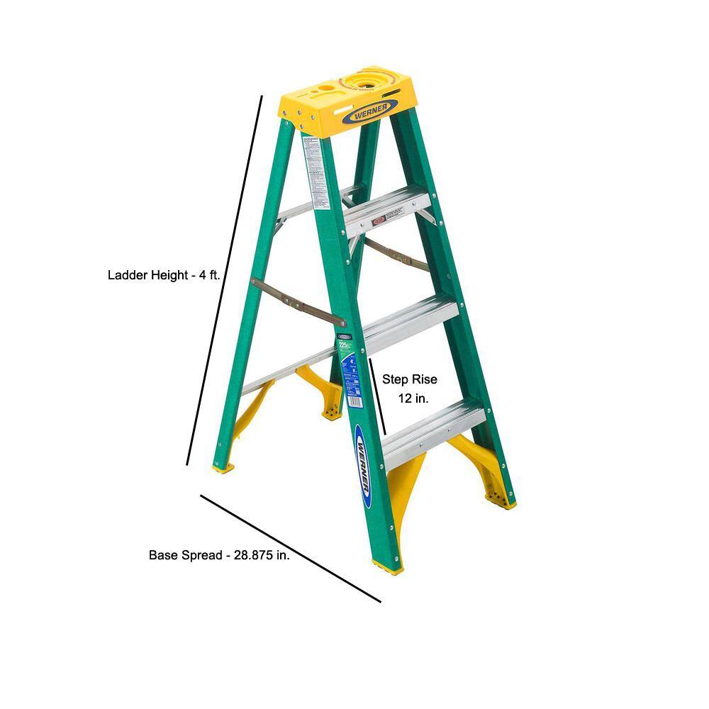 Werner 4 ft. Fiberglass Step Ladder with Yellow Top 225 lb. Load Capacity Type II Duty Rating 5904