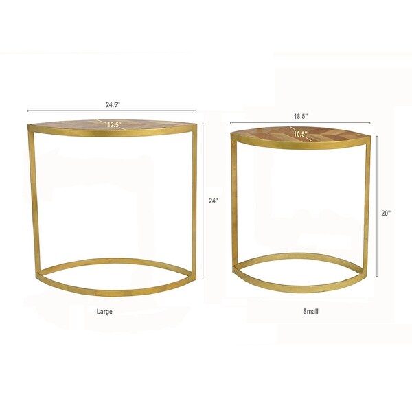 AandB Home Iron Leaf Side Tables - Set of 2 - Gold/Brown