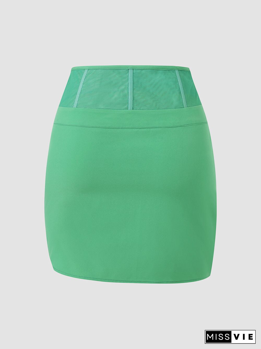 Solid Mesh Stitch Pleated Invisible Zip Mini Skirt