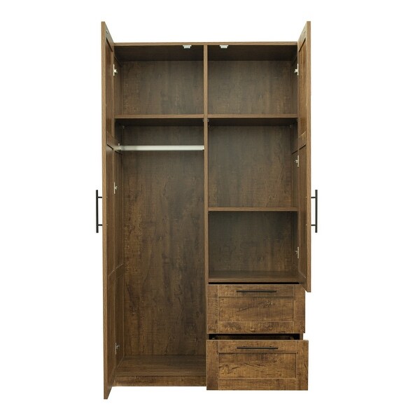 High wardrobe and kitchen cabinet with 2 doors， 2 drawers and 5 storage spaces，walnut - - 36528816