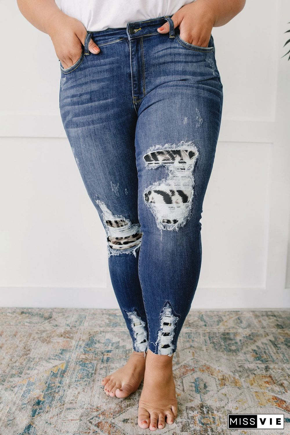 Animal Inner Patches Ripped Plus Size Jeans