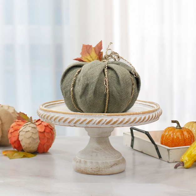 Green Burlap Autumn Harvest Table Top Pumpkin