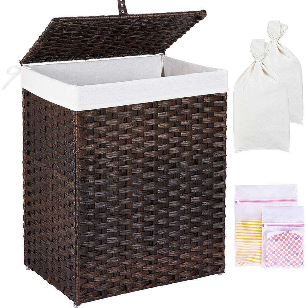 90L Rattan Laundry Basket Hamper with 2 Removable Liner Bags Brown hamper-137