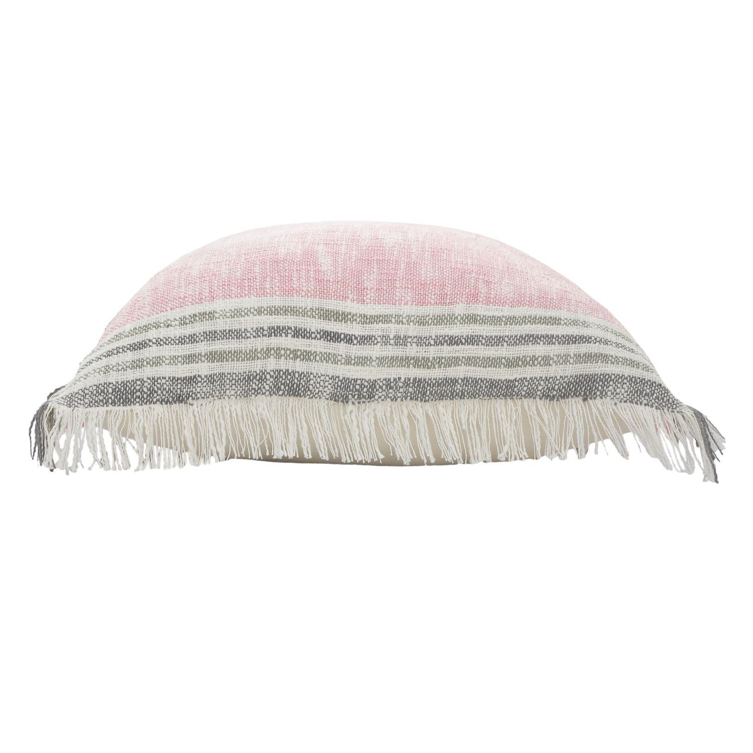 20 Pink and Gray Handmade Square Throw Pillow with Fringe