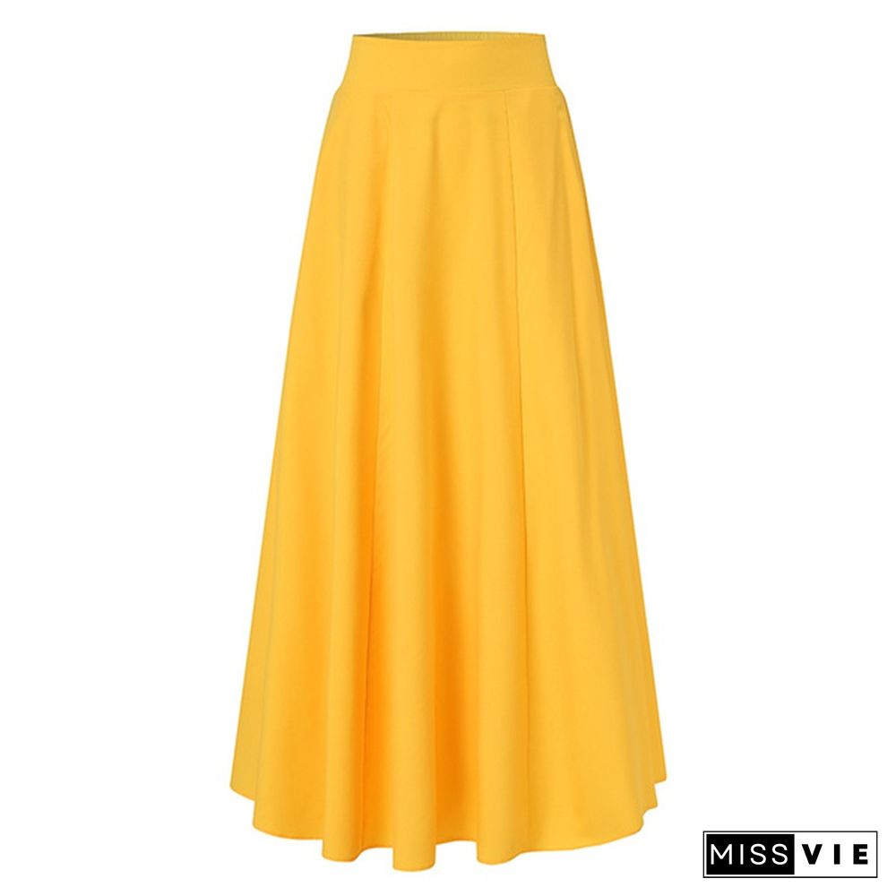 Women High Waist Skirt Flare Pleated Skirt Maxi Skirt Dress S-5Xl