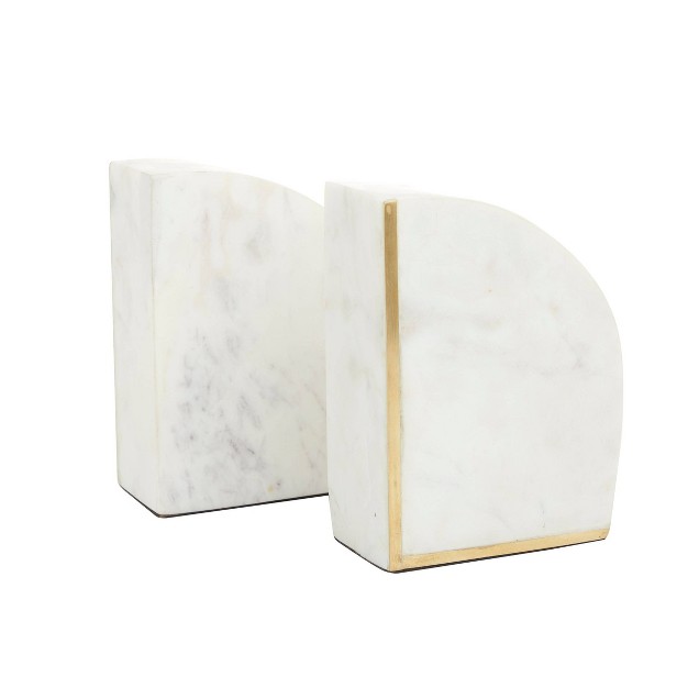 Set Of 2 Marble Geometric Bookends With Gold Inlay Cosmoliving By Cosmopolitan