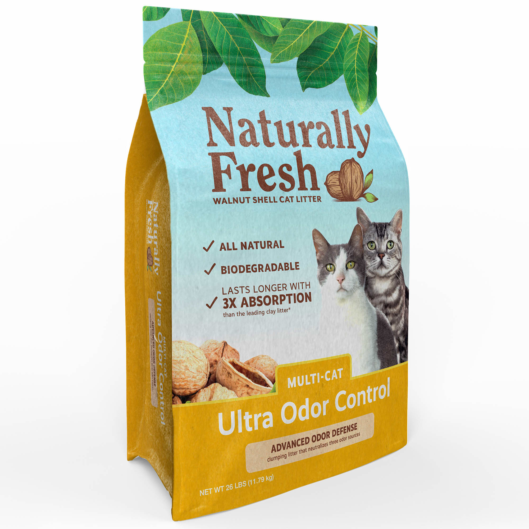 Naturally Fresh Ultra Odor Control Quick-Clumping Natural Multi-Cat Walnut Cat Litter， 26 lbs.