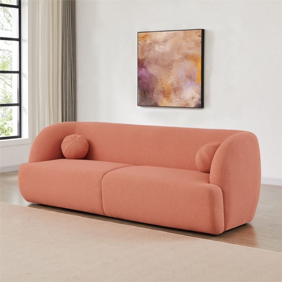 Querno Modern Luxury Japandi Style Boucle Fabric Curvy Sofa Couch in Pink   Contemporary   Sofas   by Homesquare  Houzz