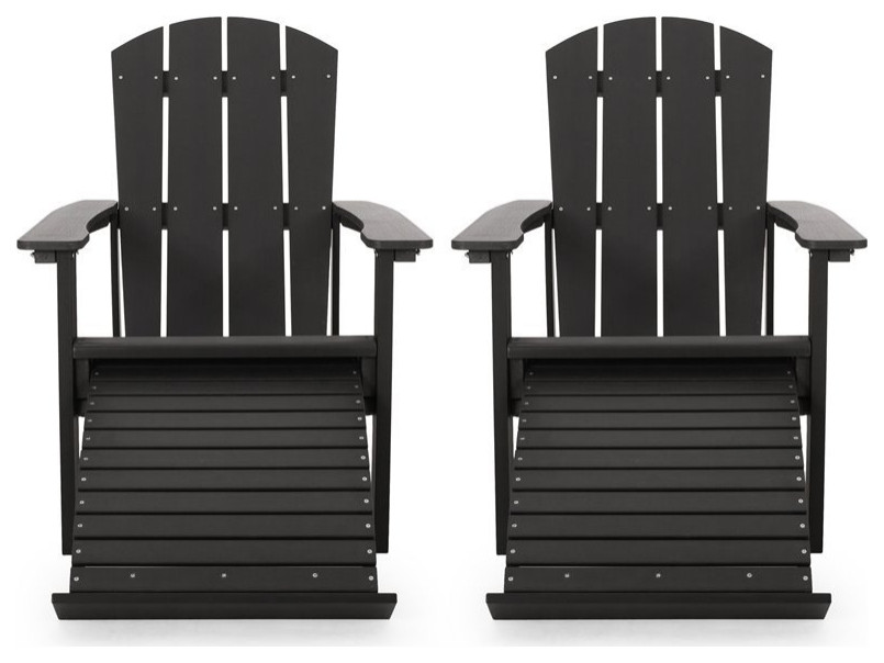 Noble House Hunter Adirondack Chair with Retractable Ottoman (Set of 2) Black   Transitional   Adirondack Chairs   by Homesquare  Houzz