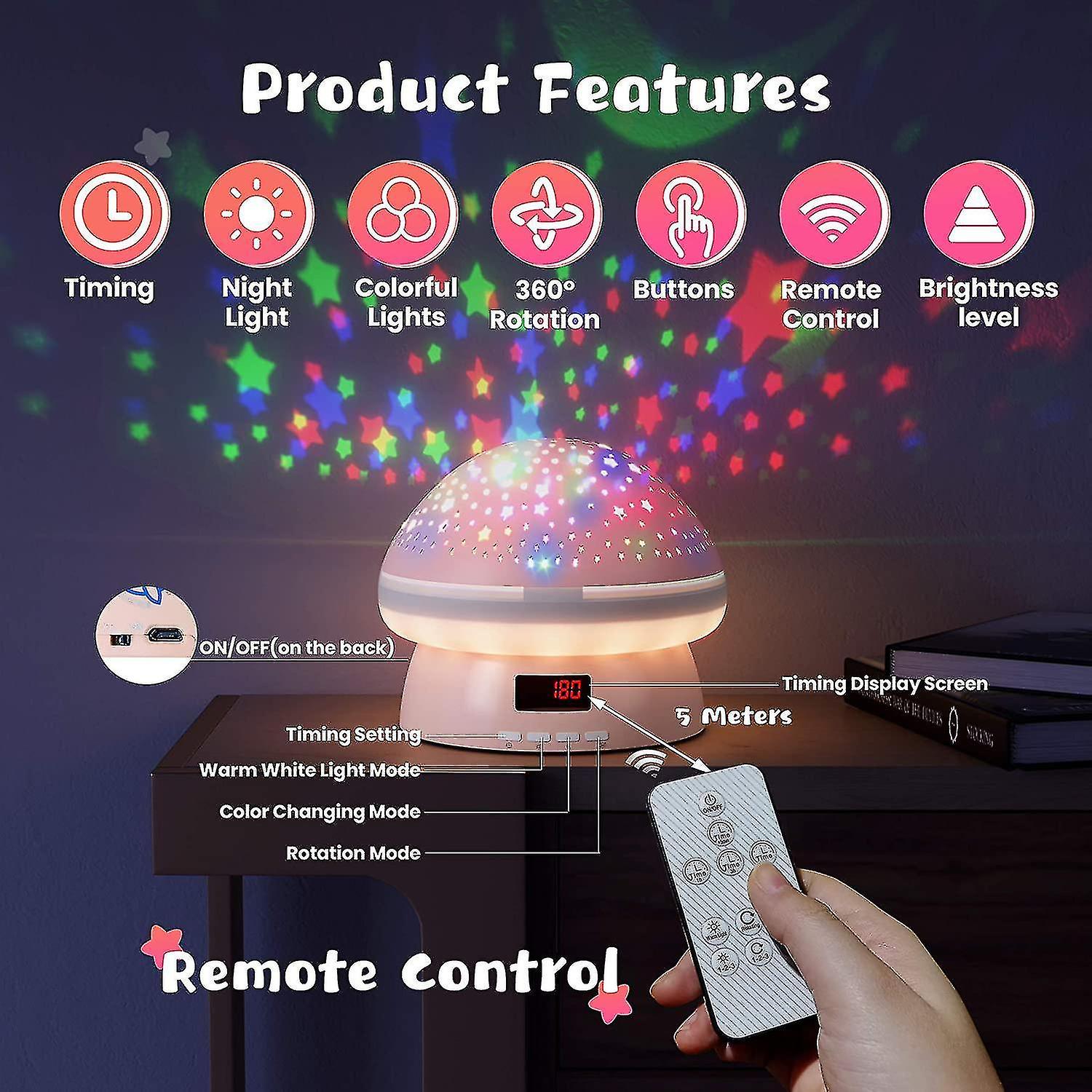 Baicccf Star Night Light Projector For Kids，baby Projector With Remote Control And Timer， 8 Color Op